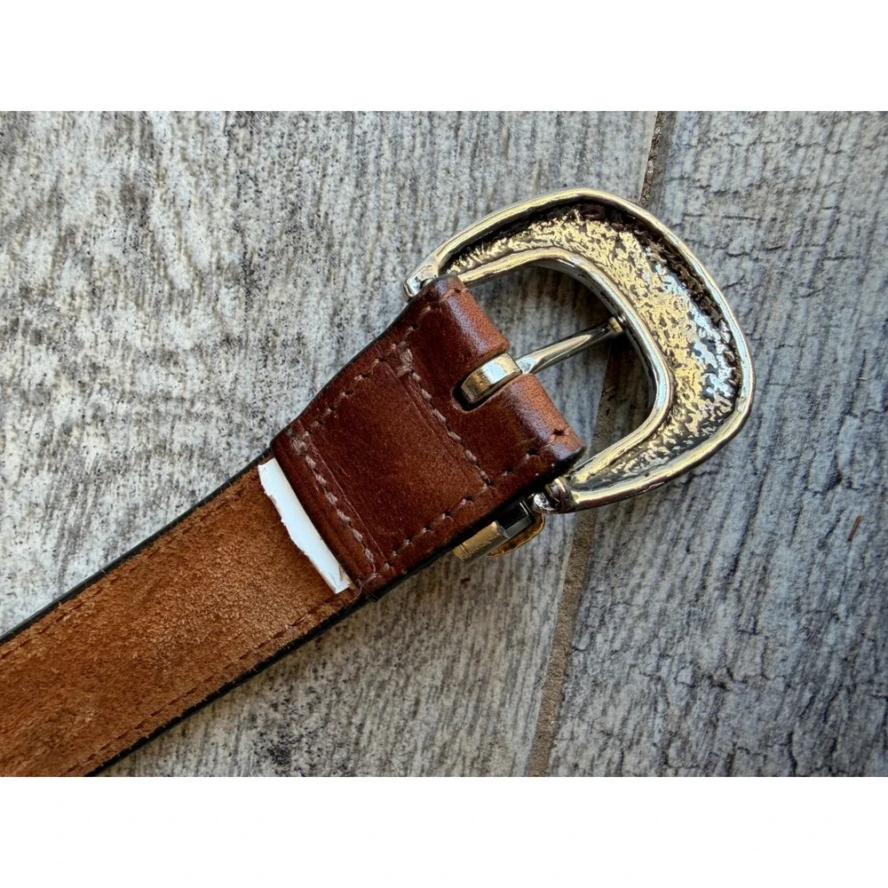 Genuine Leather Western Belt Small Womens Engraved Buckle USA Engraved Cowgirl